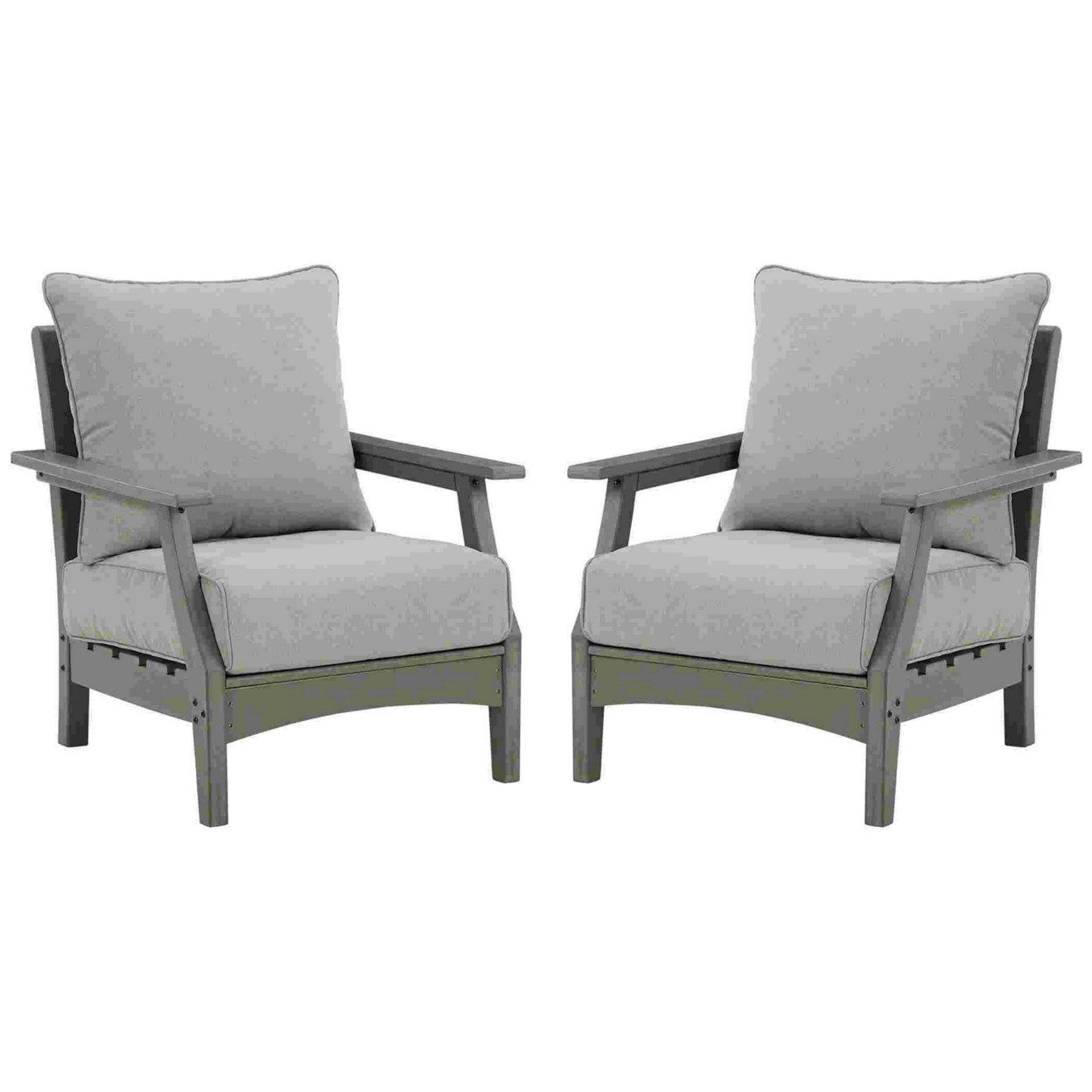 Outdoor Lounge Chair With Slatted Design And Cushions, Set Of 2, Gray- Saltoro Sherpi