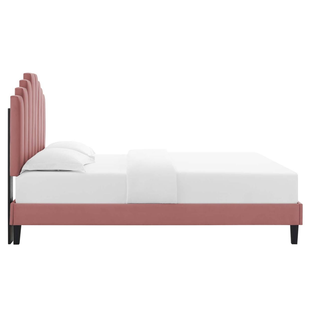 Channel Tufted Twin Platform Bed With Tapered Wood Leg, Pink, Saltoro Sherpi