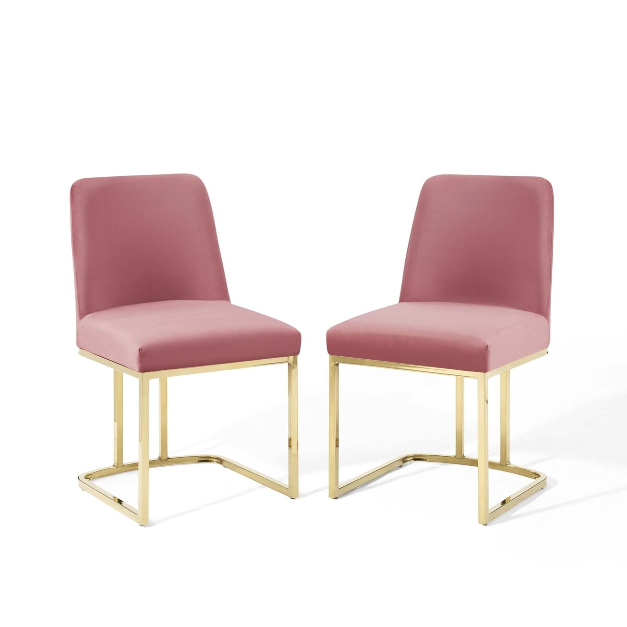 Amplify Sled Base Performance Velvet Dining Chairs - Set Of 2, Gold Dusty Rose