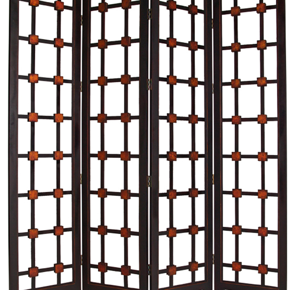 Wooden 4 Panel Screen With Modern Cosmopolitan Design, Black And Red- Saltoro Sherpi