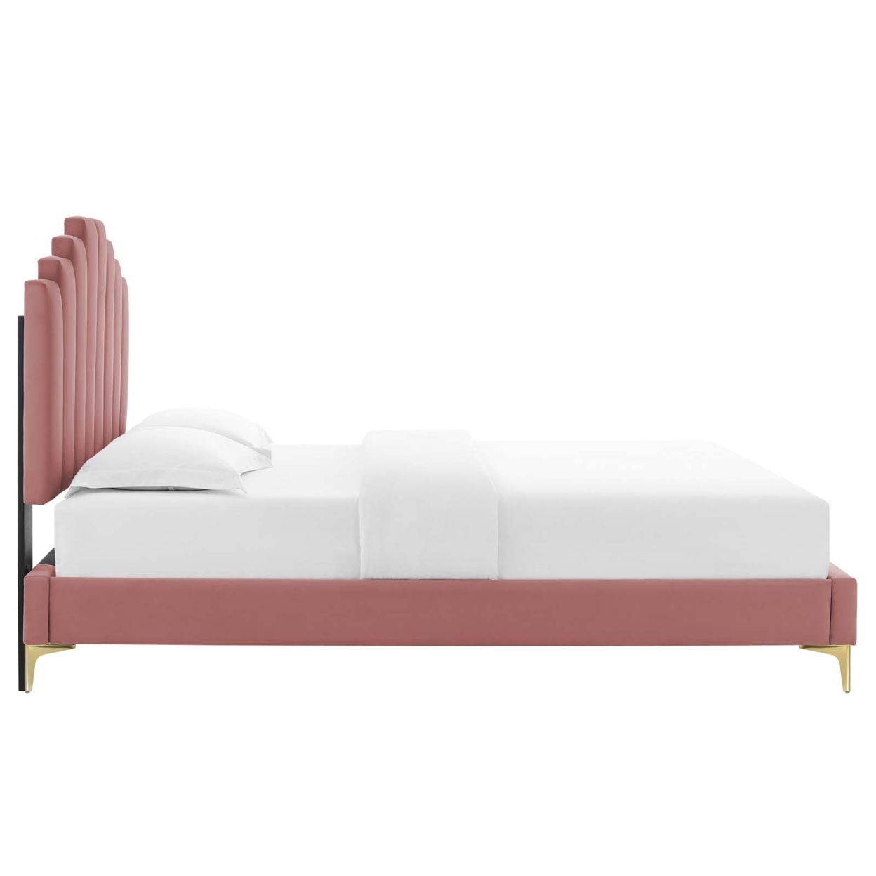 Channel Tufted Twin Platform Bed With Gold Metal Leg, Pink, Saltoro Sherpi