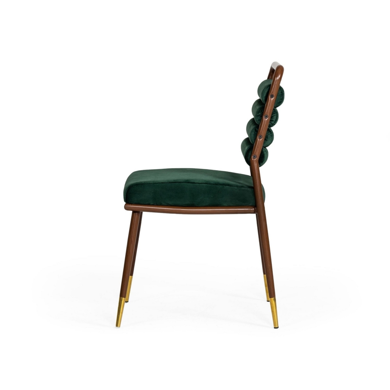 Cid 22 Inch Modern Fabric Dining Chair, Channel Tufted Back, Green, Walnut- Saltoro Sherpi