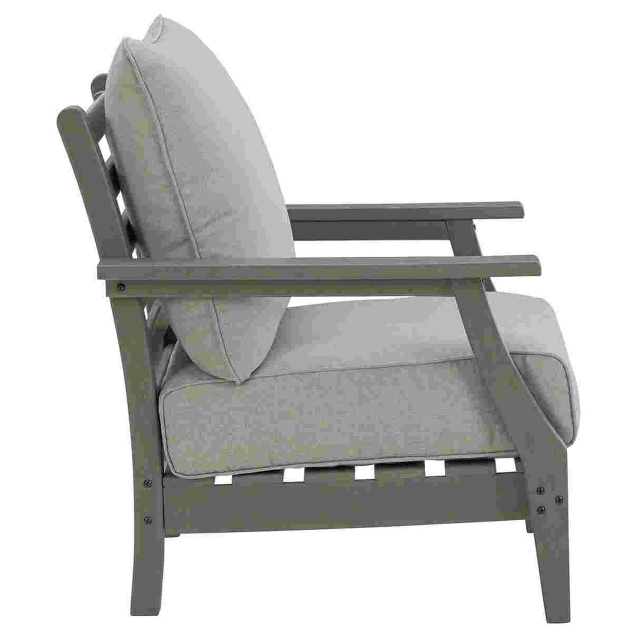 Outdoor Lounge Chair With Slatted Design And Cushions, Set Of 2, Gray- Saltoro Sherpi