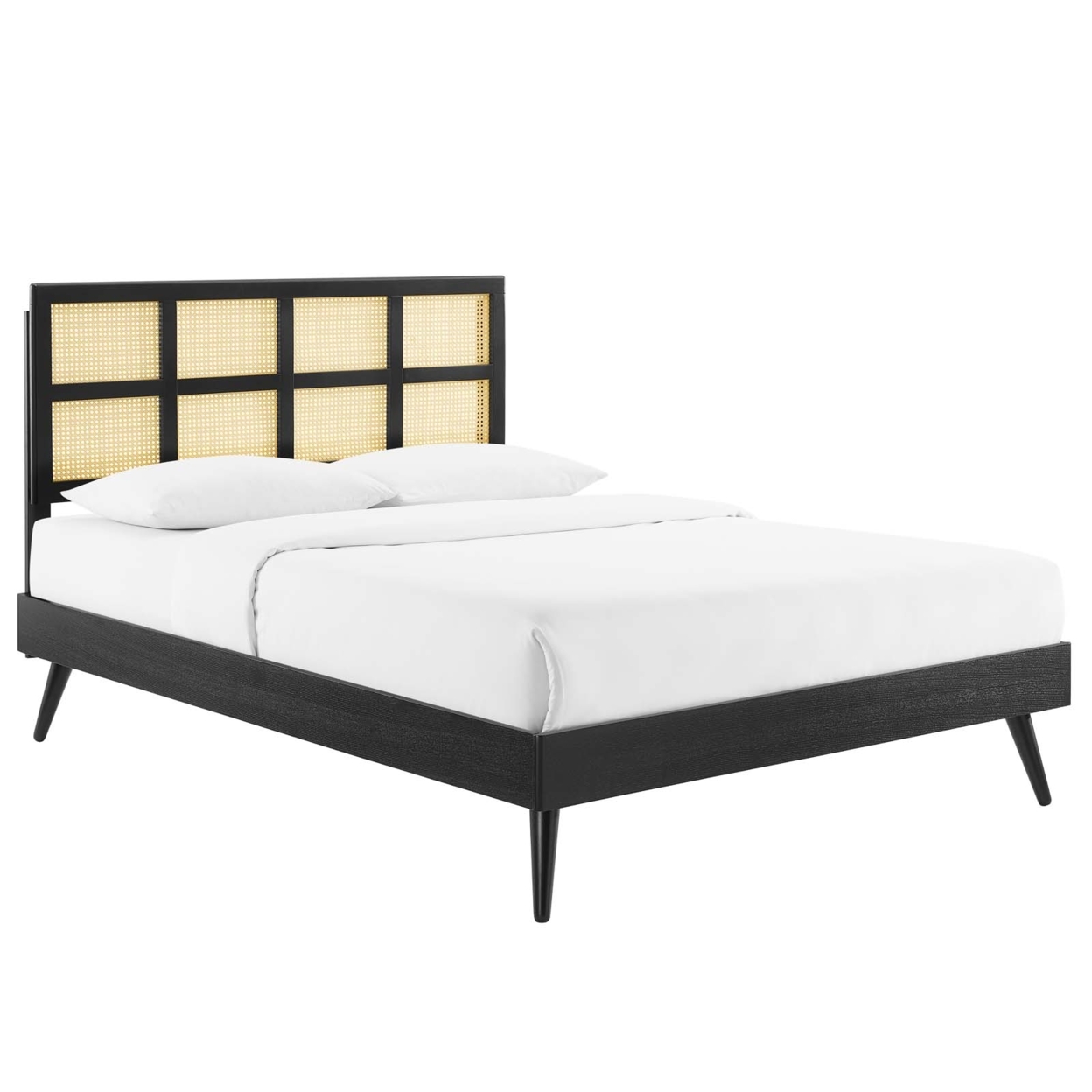Sidney Cane And Wood King Platform Bed With Splayed Legs, Black
