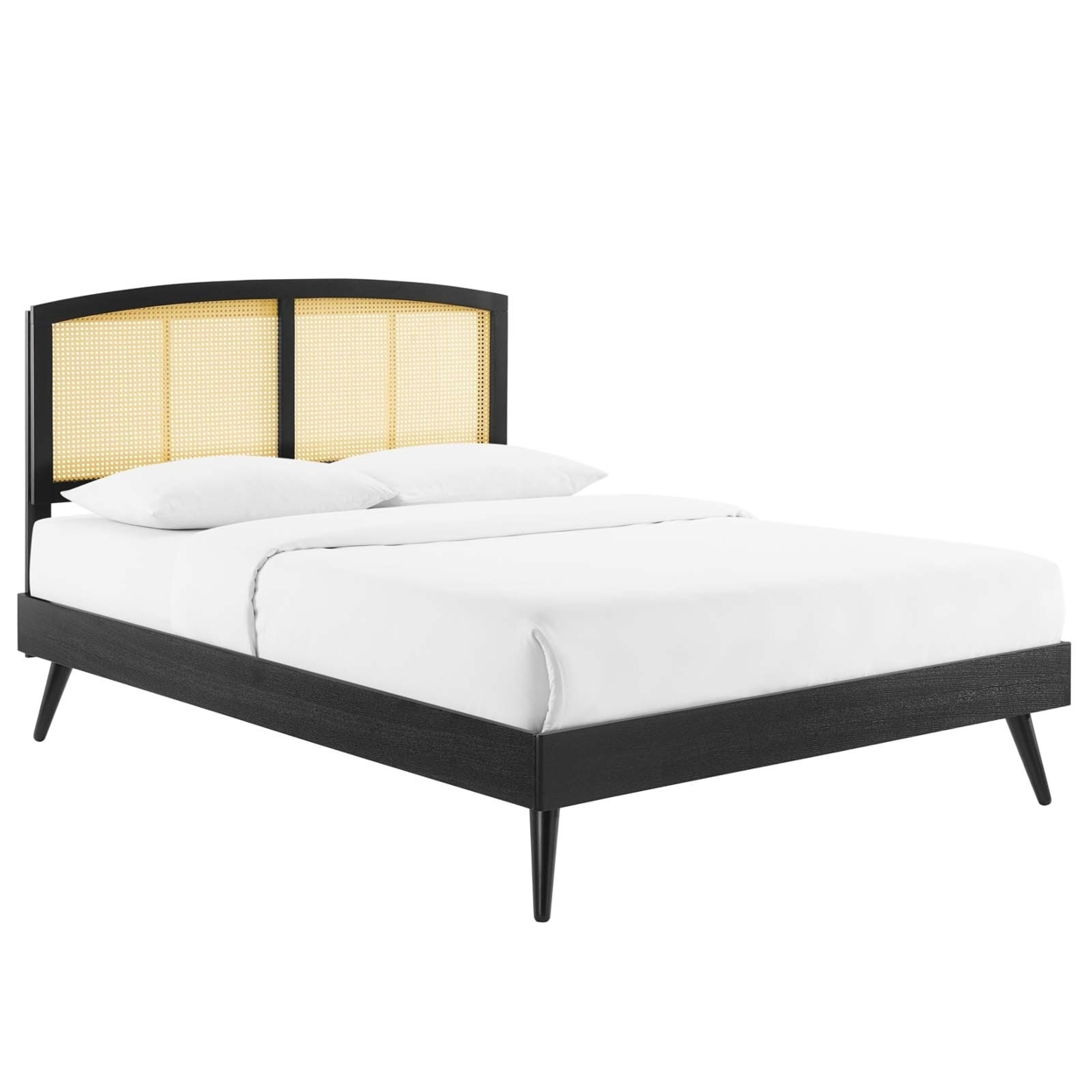 Sierra Cane And Wood Full Platform Bed With Splayed Legs, Black