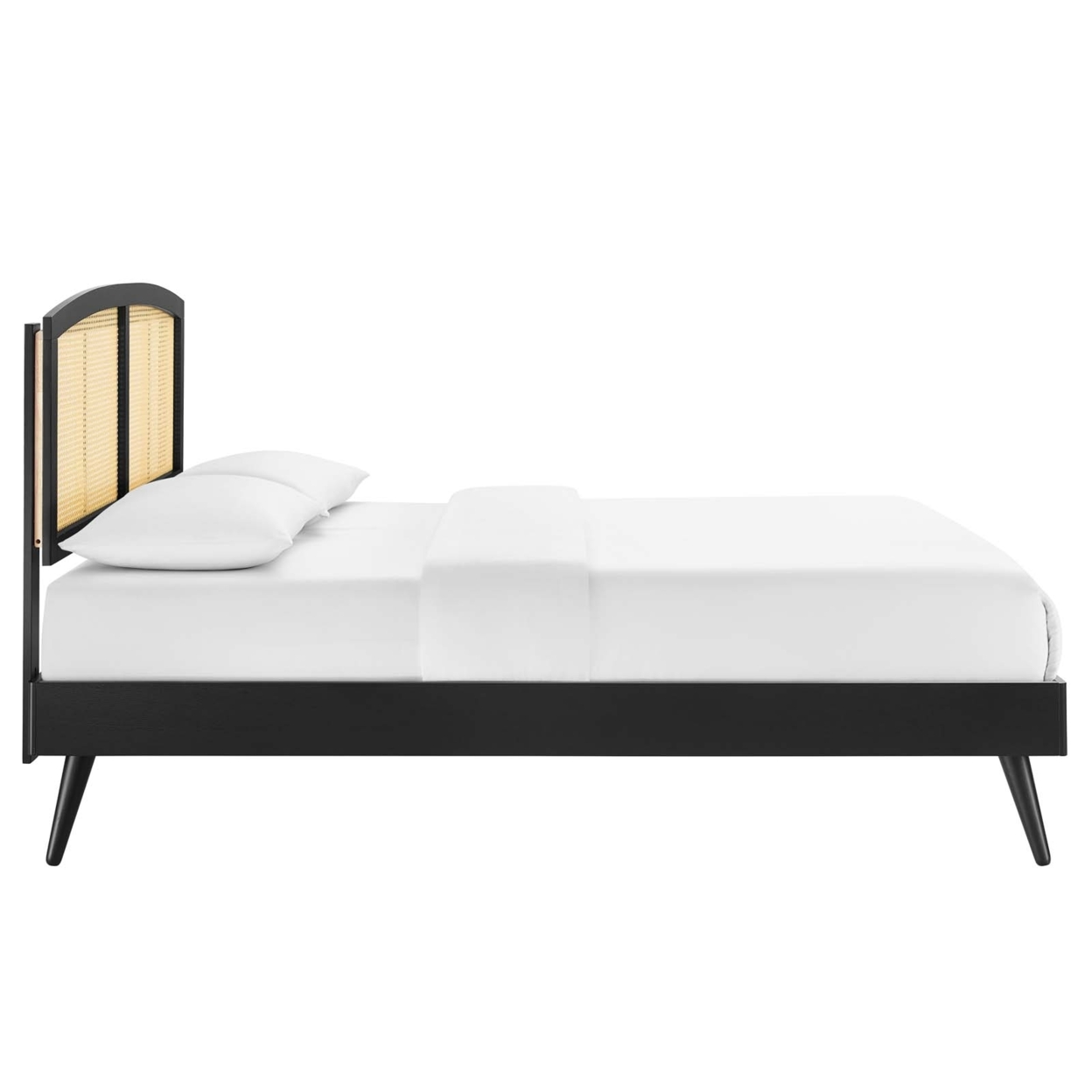 Sierra Cane And Wood Full Platform Bed With Splayed Legs, Black