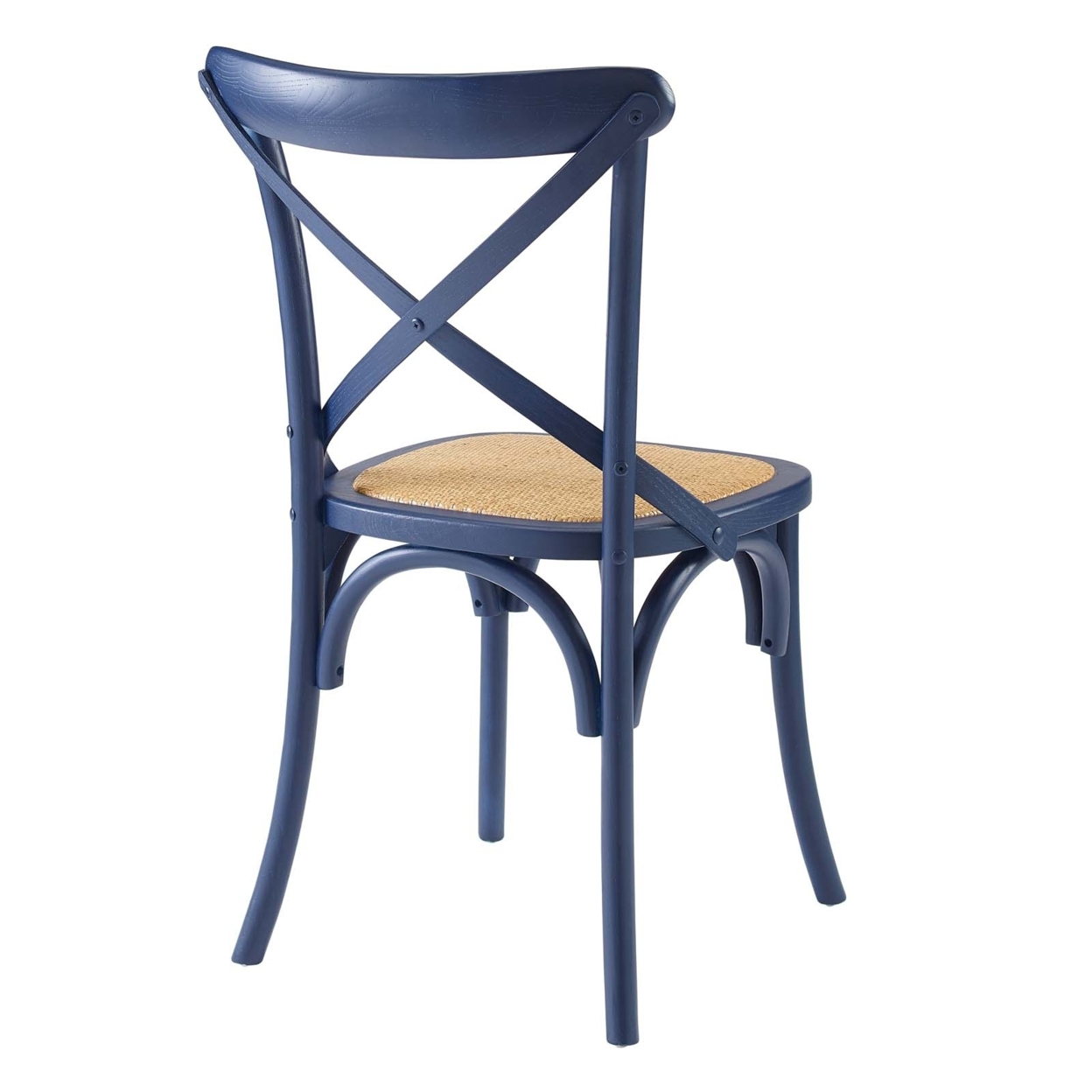 Wooden Farmhouse Dining Side Chair With X Back And Woven Seat, Blue, Saltoro Sherpi