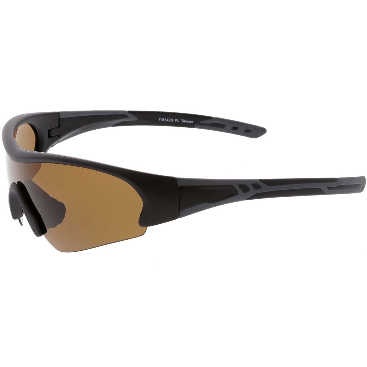 Sports TR-90 Semi-Rimless Wrap Shield Sunglasses Polarized Mono Lens 72mm - Shiny Black / Smoke