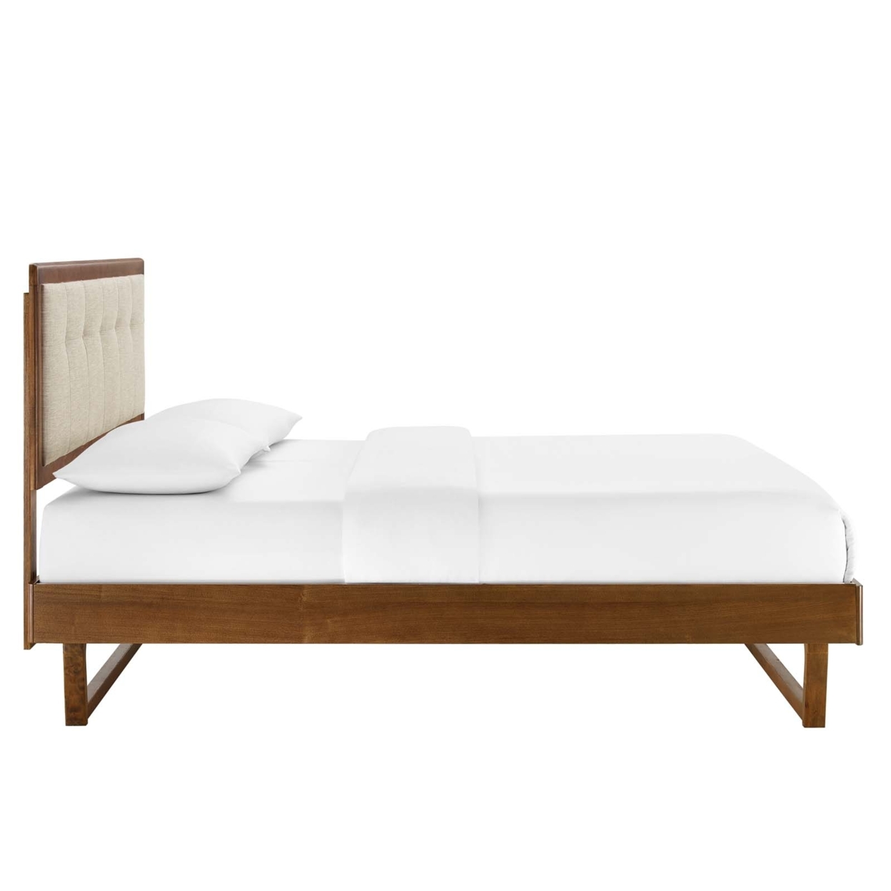 Willow Queen Wood Platform Bed With Angular Frame, Walnut Beige