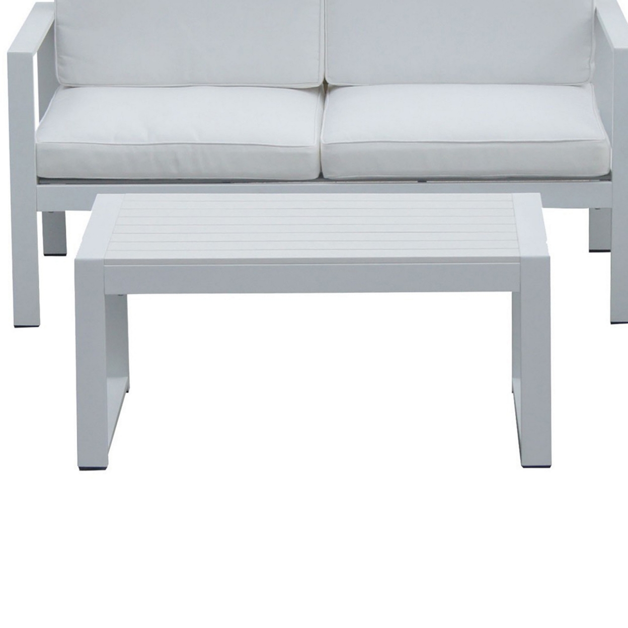 Kili 4 Piece Outdoor Sofa, Chairs, And Table Set, Crisp White Aluminum- Saltoro Sherpi