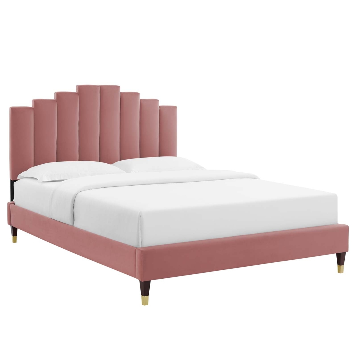Channel Tufted Twin Platform Bed With Gold Sleeve Wood Leg, Pink, Saltoro Sherpi
