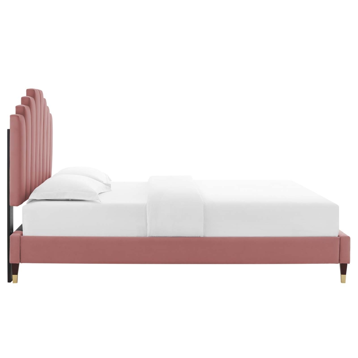 Channel Tufted Twin Platform Bed With Gold Sleeve Wood Leg, Pink, Saltoro Sherpi