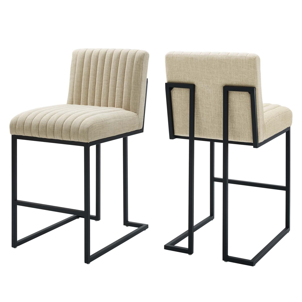 Indulge Channel Tufted Fabric Counter Stools - Set Of 2, Beige
