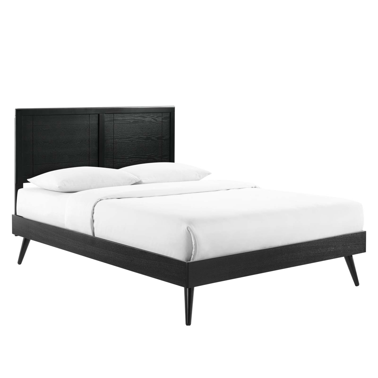 Marlee Full Wood Platform Bed With Splayed Legs, Black