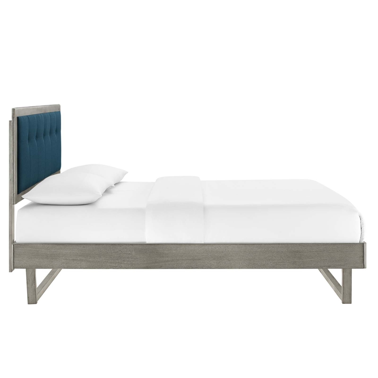 Willow King Wood Platform Bed With Angular Frame, Gray Azure
