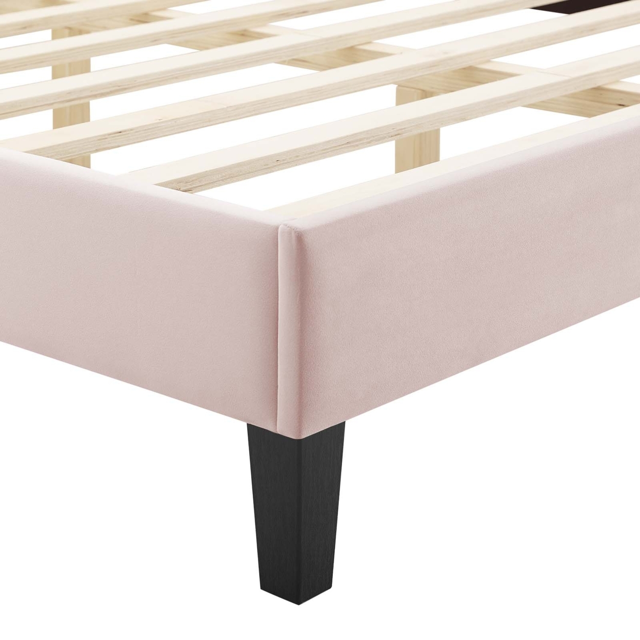 Fabric Upholstered Full Size Tufted Bed With Tapered Wood Legs, Light Pink