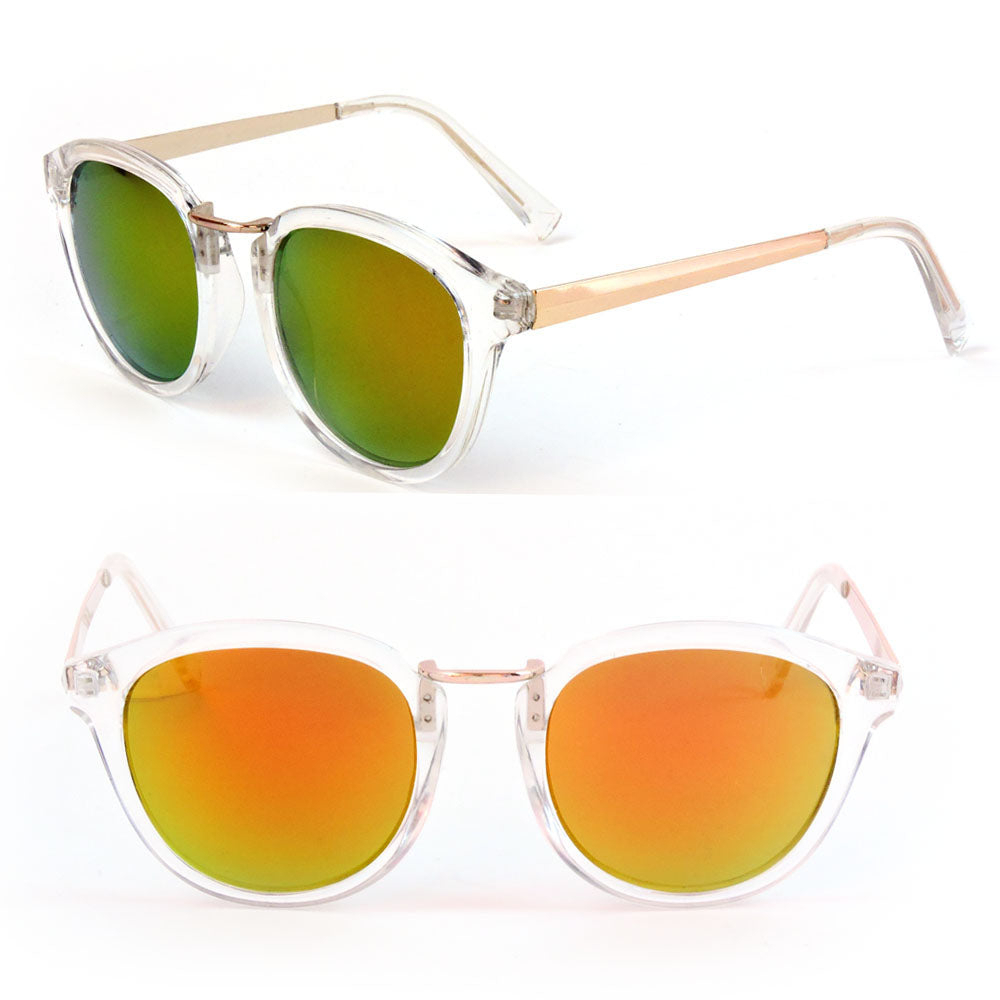 Retro Unisex Clear Frame Sunglasses Mirror UV400 Lens Round Glasses - Blue