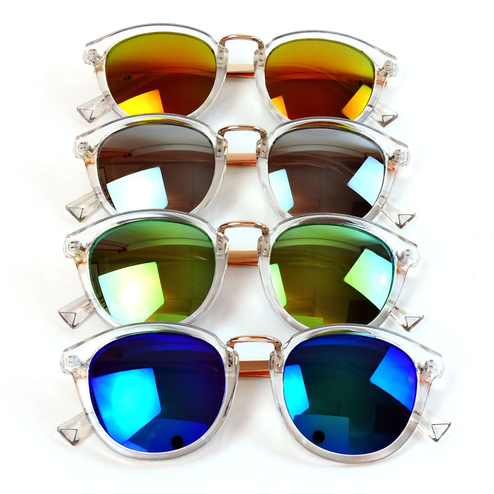 Retro Unisex Clear Frame Sunglasses Mirror UV400 Lens Round Glasses - Bronze