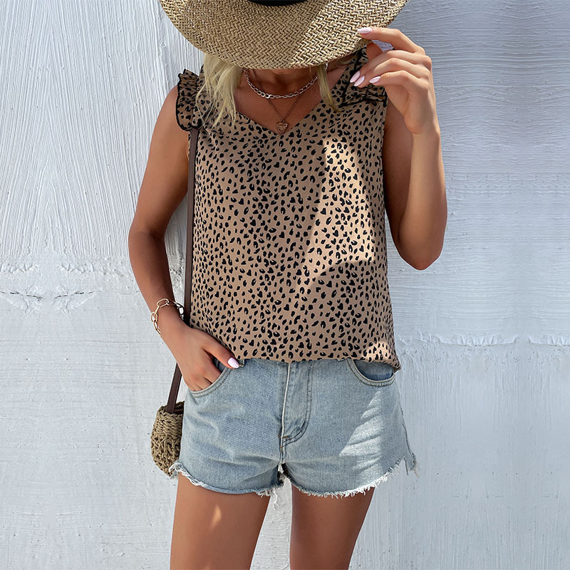 Fashion Sleeveless Leopard Print Suspender Top For Women - Small