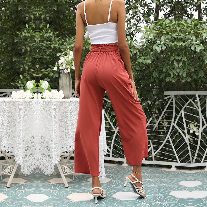 High Waist Solid Color Flare Pants - Apricot, Small