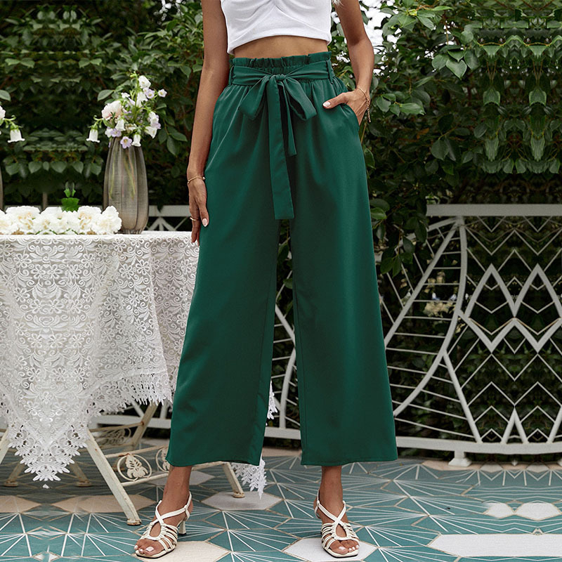 High Waist Solid Color Flare Pants - Green, Large