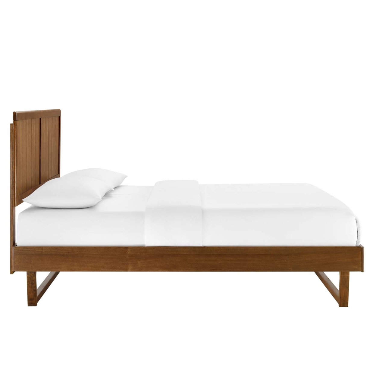 Alana Full Wood Platform Bed With Angular Frame, Walnut