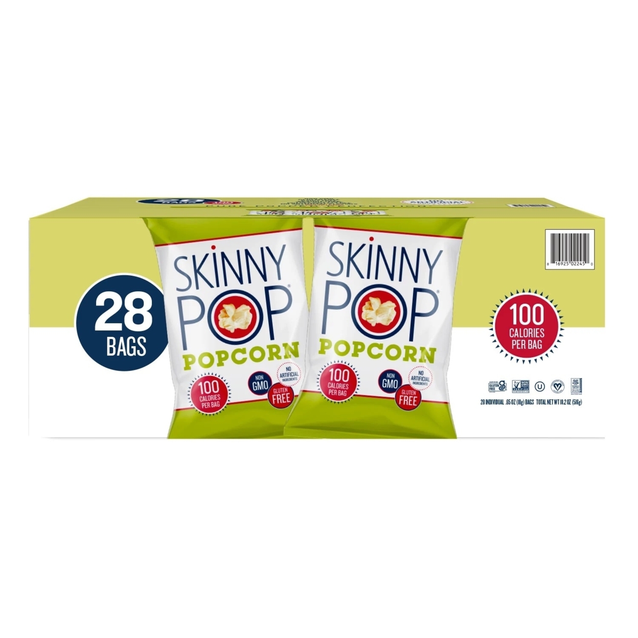 SkinnyPop Original Popcorn Snack Bags, 0.65 Ounce (Pack Of 28)