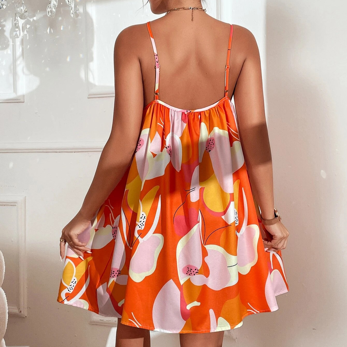 Allover Print Cami Dress - Orange, Large(8/10)