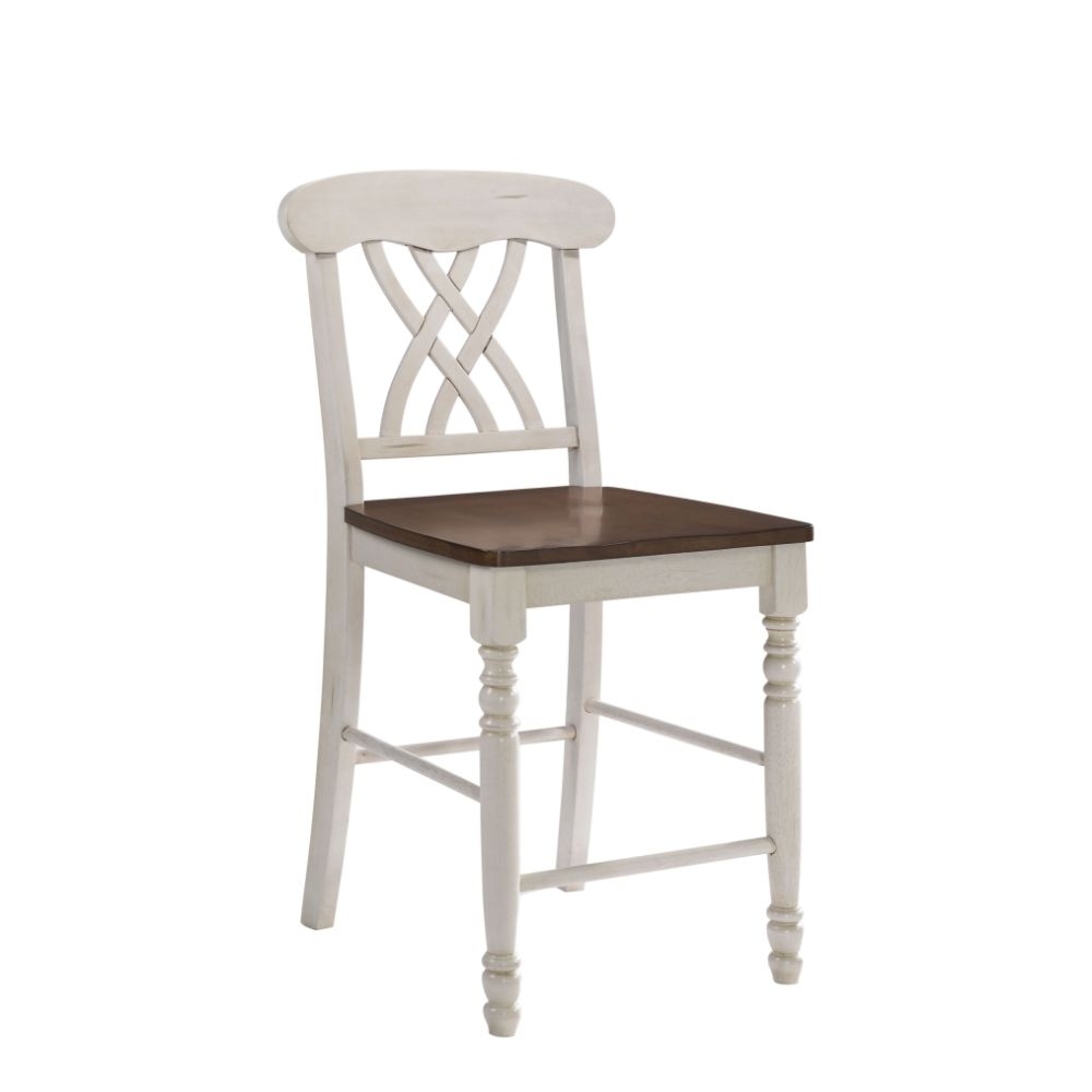 Wood Counter Height Dining Chair, Set Of 2, White And Brown- Saltoro Sherpi