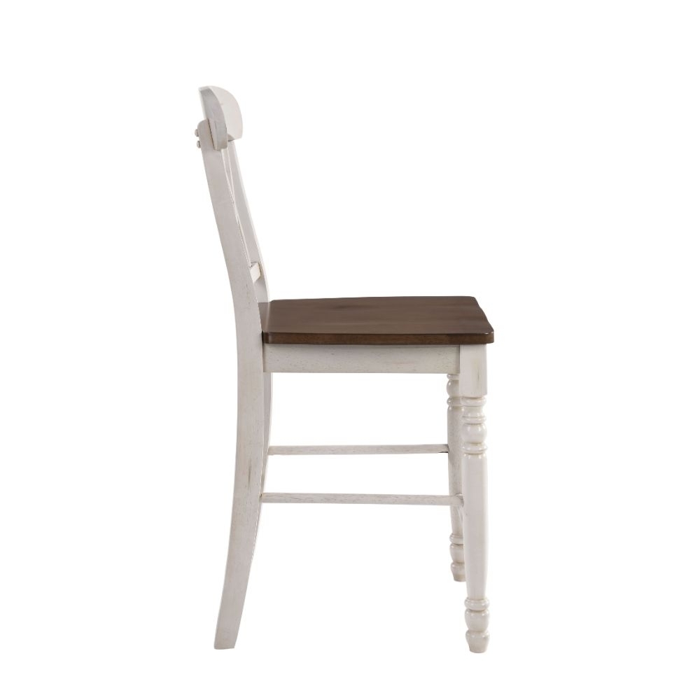 Wood Counter Height Dining Chair, Set Of 2, White And Brown- Saltoro Sherpi