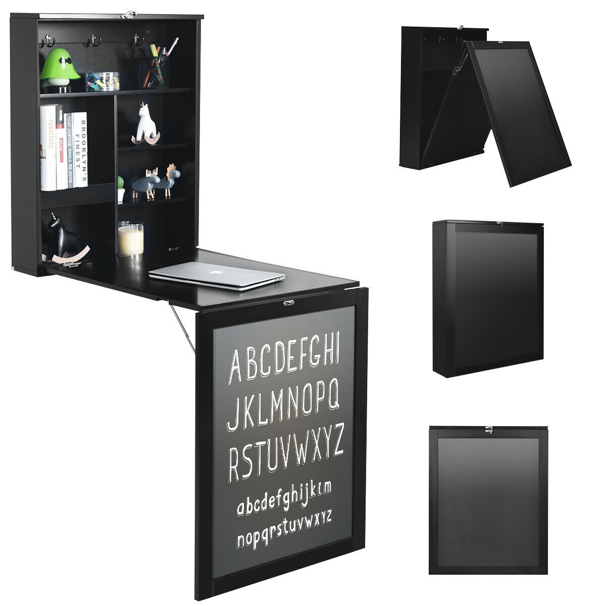 White/Black/Brown Wall Mounted Table Fold Out Desk With A Blackboard/Chalkboard - Black