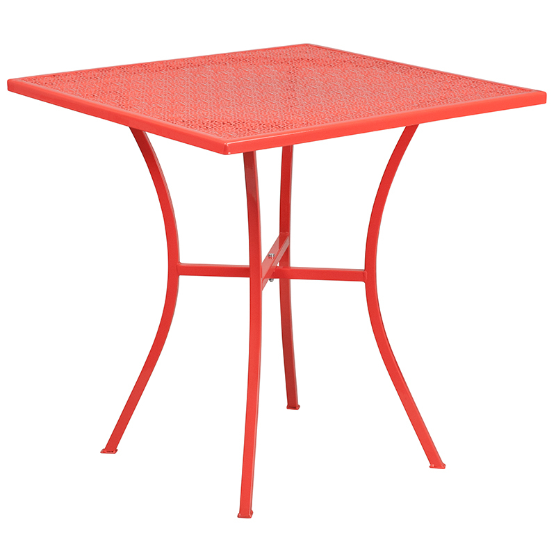 Commercial Grade 28 Square Coral Indoor-Outdoor Steel Patio Table Set With 2 Round Back Chairs