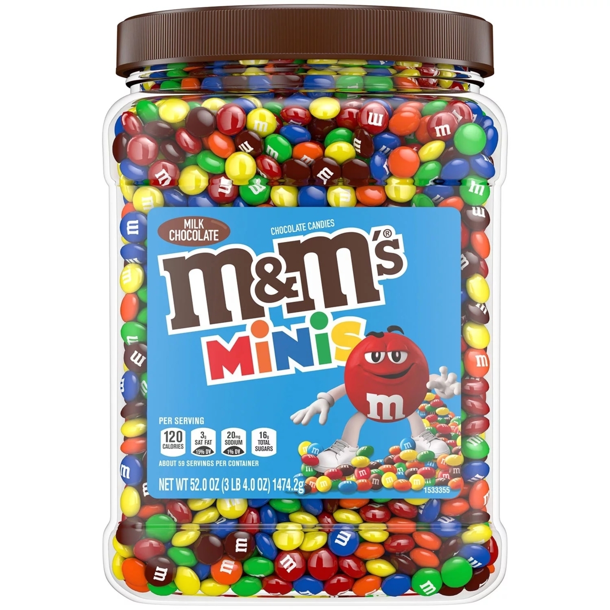 M&M’S Minis Milk Chocolate Candy Resealable Bulk Jar (52 Ounce)