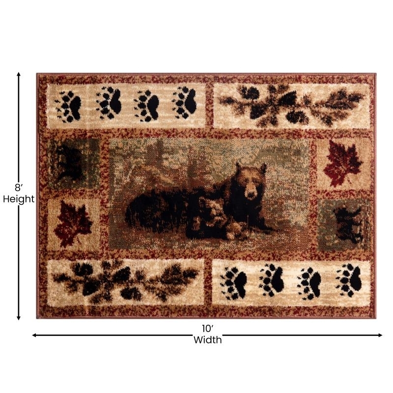 Vassa Collection 8' X 10' Mother Bear & Cubs Nature Themed Olefin Area Rug With Jute Backing For Entryway, Living Room, Bedroom