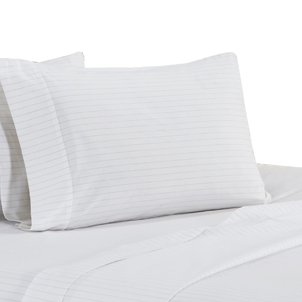 Matt 4 Piece Full Bed Sheet Set, Soft Organic Cotton, Stripes, White- Saltoro Sherpi