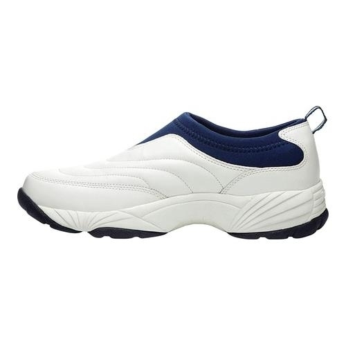 Propet Men's Wash N Wear Slip-On Shoe White Leather/Navy - M3850SWN SR White Navy - SR White Navy, 8.5 Wide
