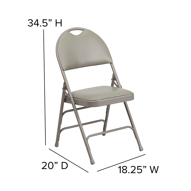 2 Pack HERCULES Series Ultra-Premium Triple Braced Gray Vinyl Metal Folding Chair With Easy-Carry Handle