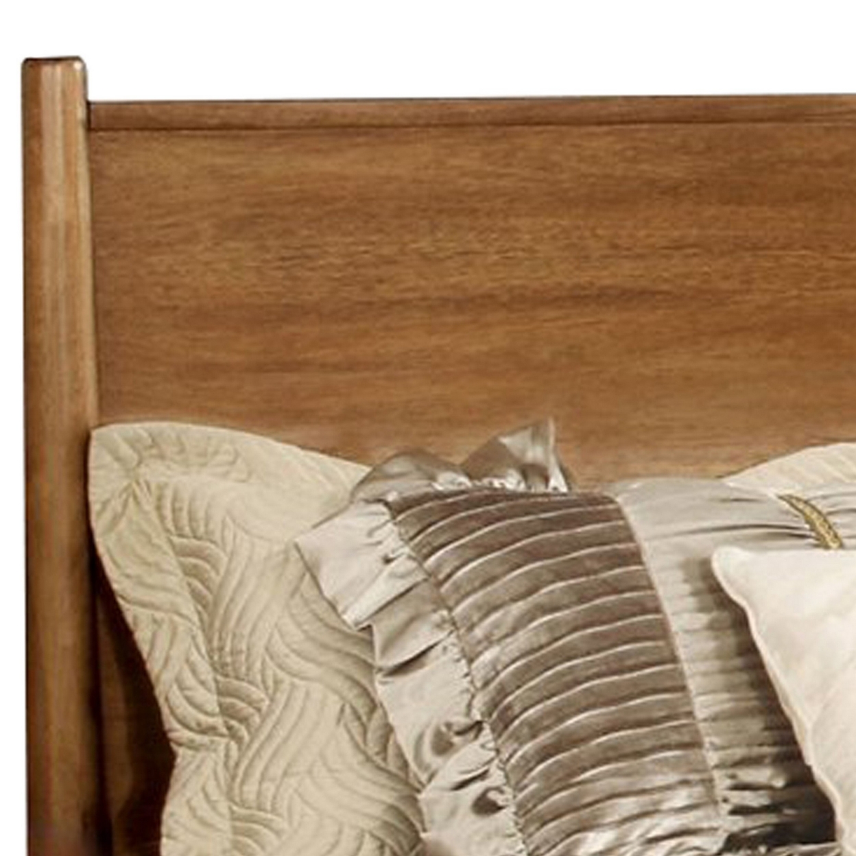 Wooden Eastern King Size Bed With Panel Headboard, Oak Brown- Saltoro Sherpi
