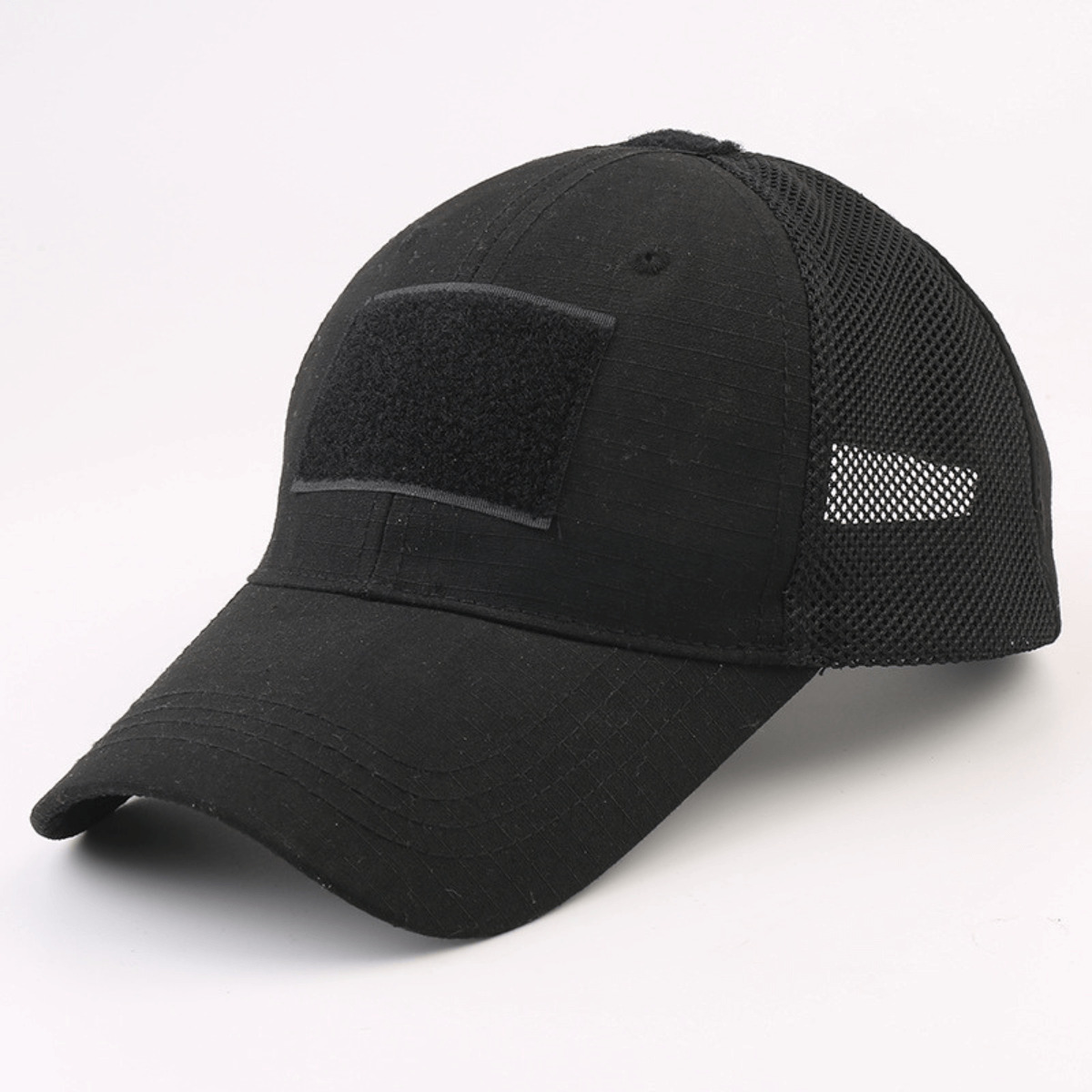 Tactical-Style Patch Hat With Adjustable Strap - Black
