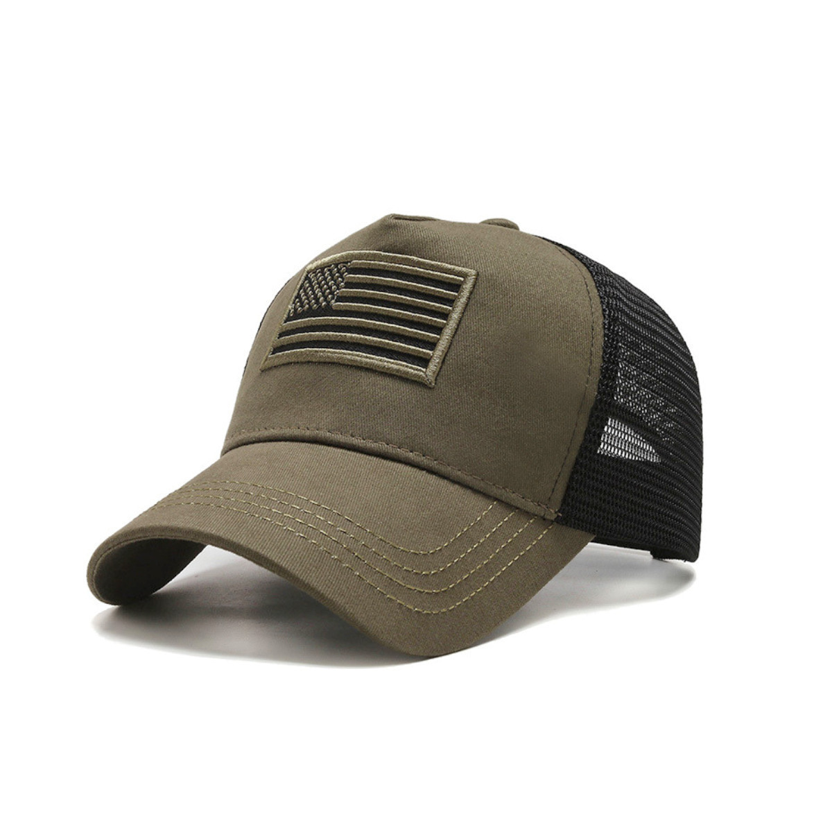 American Flag Trucker Hat With Adjustable Strap - Grey-RWB Flag