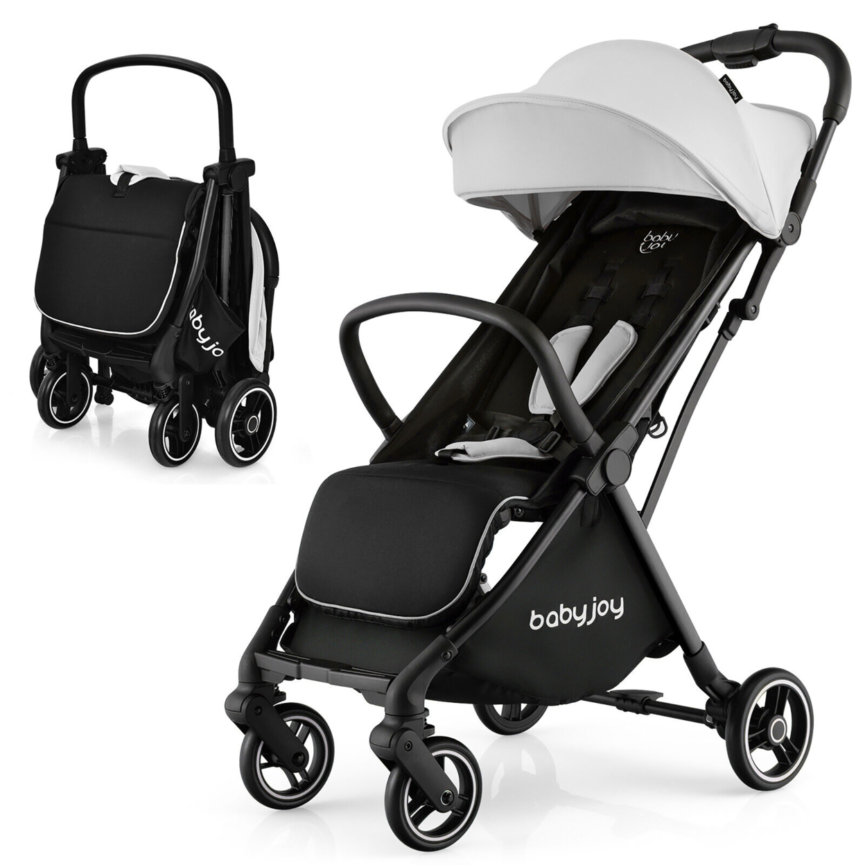 Portable Baby Stroller One-Hand Fold Pushchair W/ Aluminum Frame - Grey
