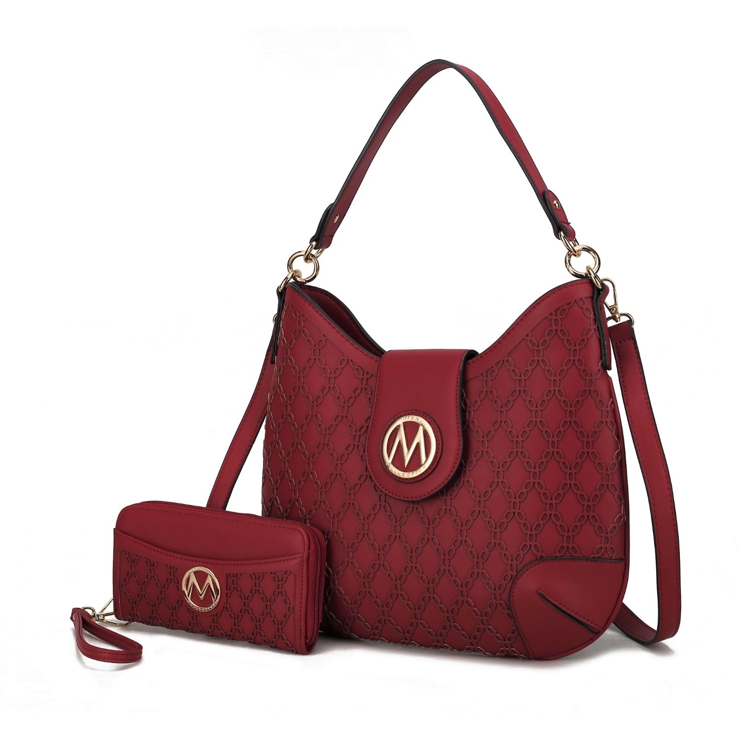 MKF Collection Reed Shoulder Handbag With Wallet By Mia K.- 2pieces - Wine