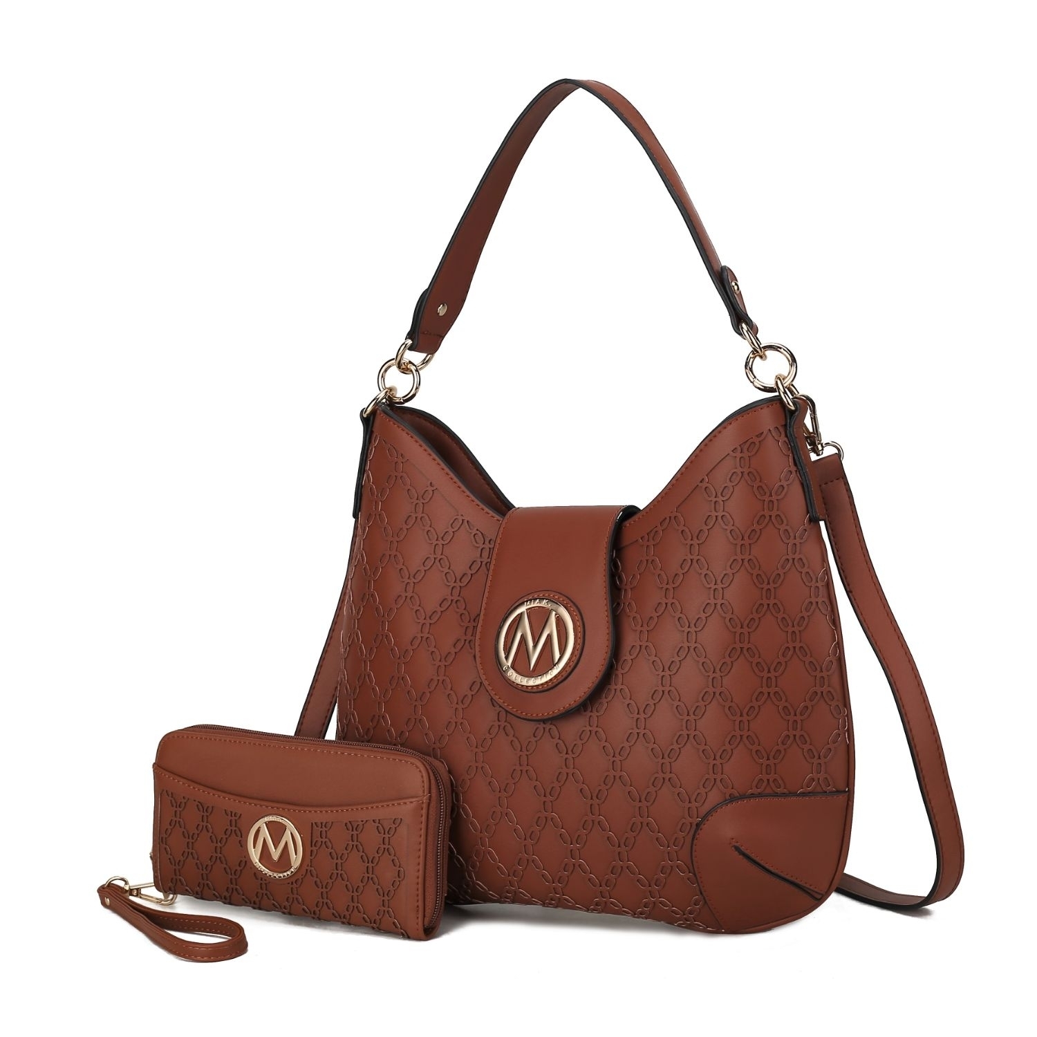 MKF Collection Reed Shoulder Handbag With Wallet By Mia K.- 2pieces - Cognac