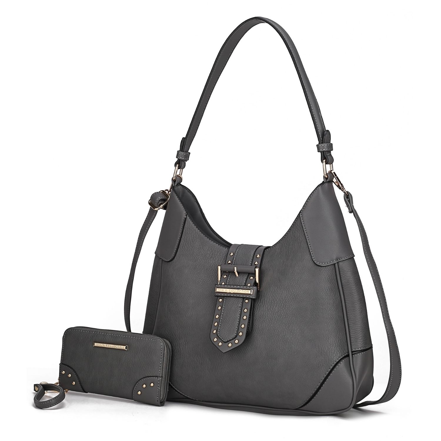 MKF Collection Juliette Shoulder Handbag With Matching Wallet 2 Pcs By Mia K. - Charcoal
