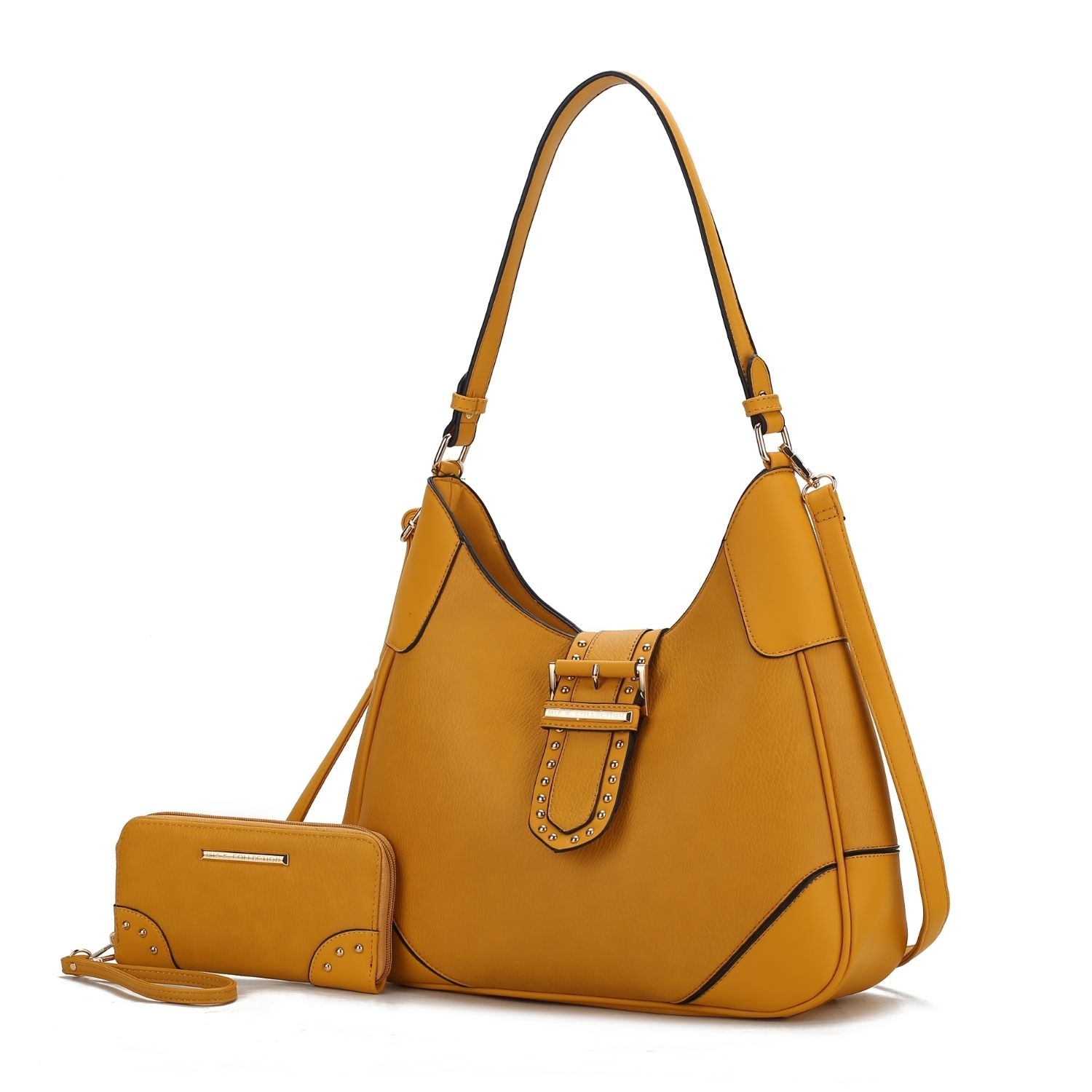 MKF Collection Juliette Shoulder Handbag With Matching Wallet 2 Pcs By Mia K. - Mustard