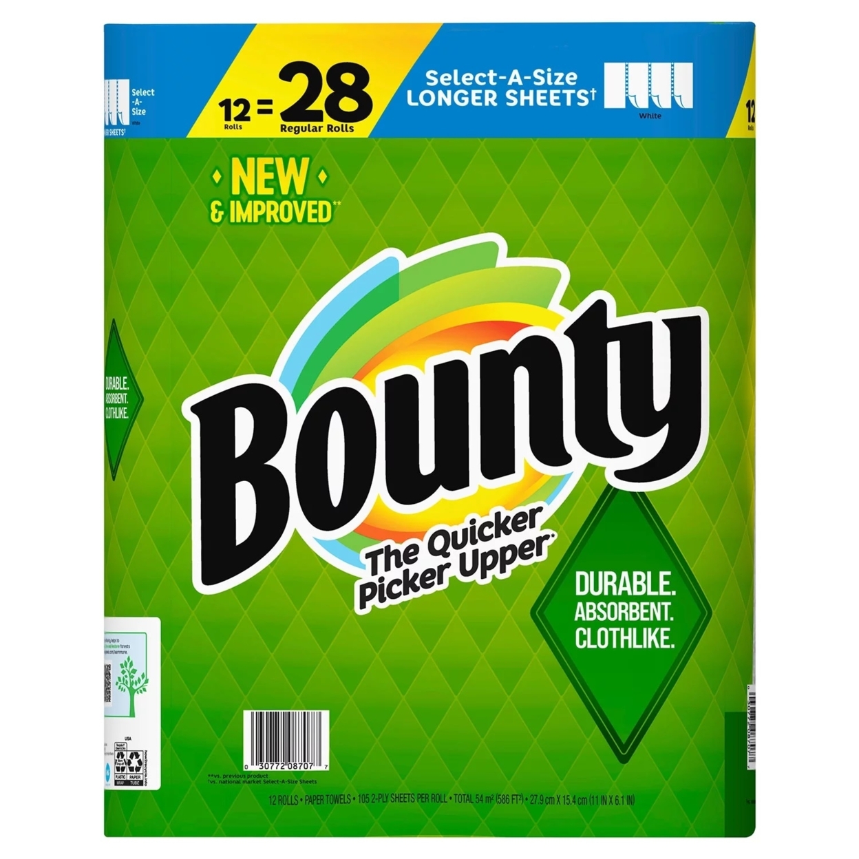 Bounty Select-A-Size Paper Towels, White (105 Sheets/Roll, 12 Rolls)