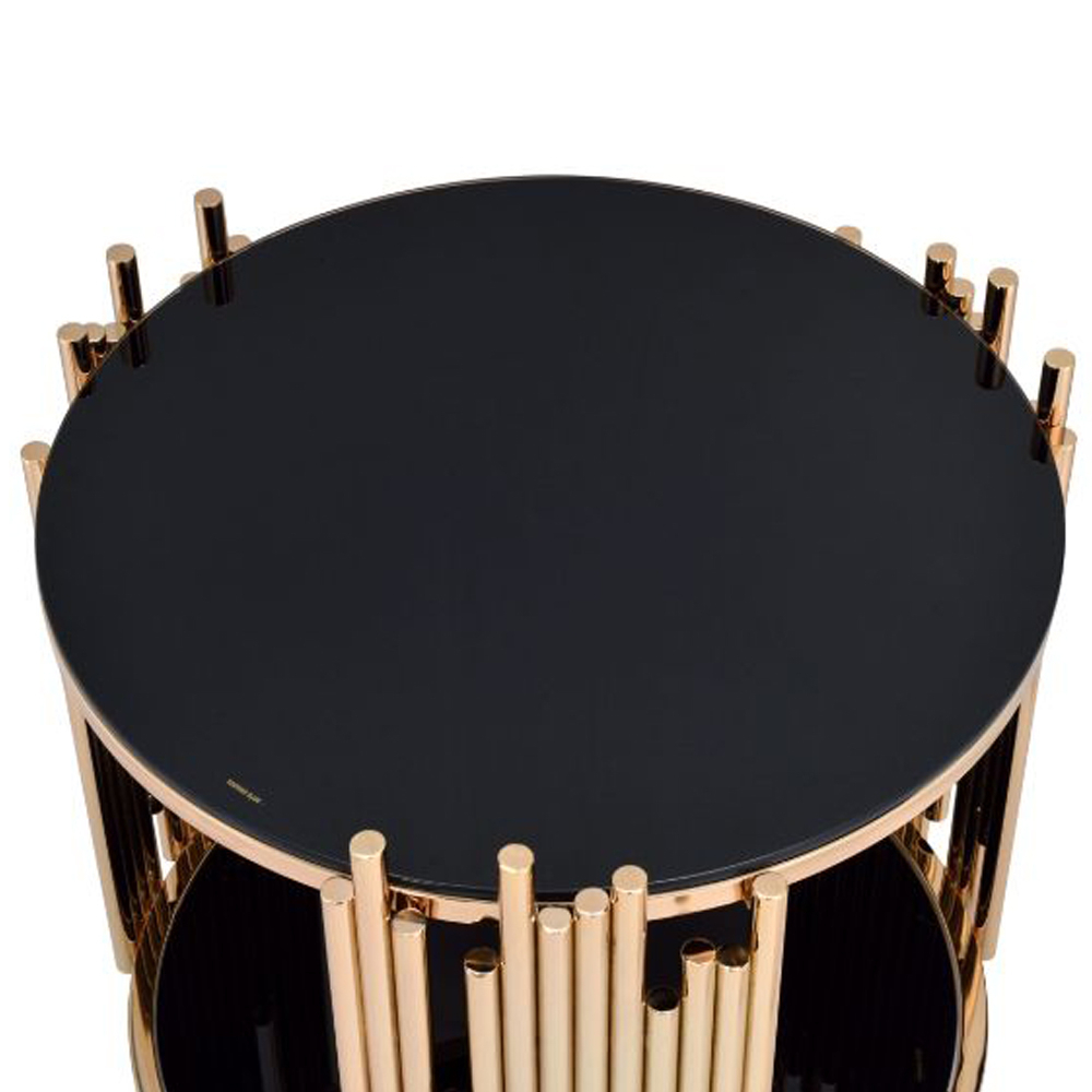 Modern Metal And Glass End Table With Tubing Design, Black And Gold- Saltoro Sherpi