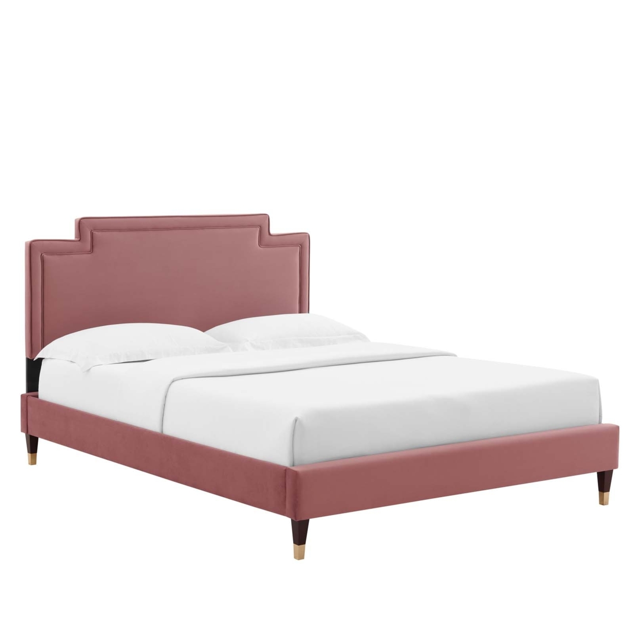 Full Bed, Dusty Pink Velvet, Geometric Headboard, Wood Legs