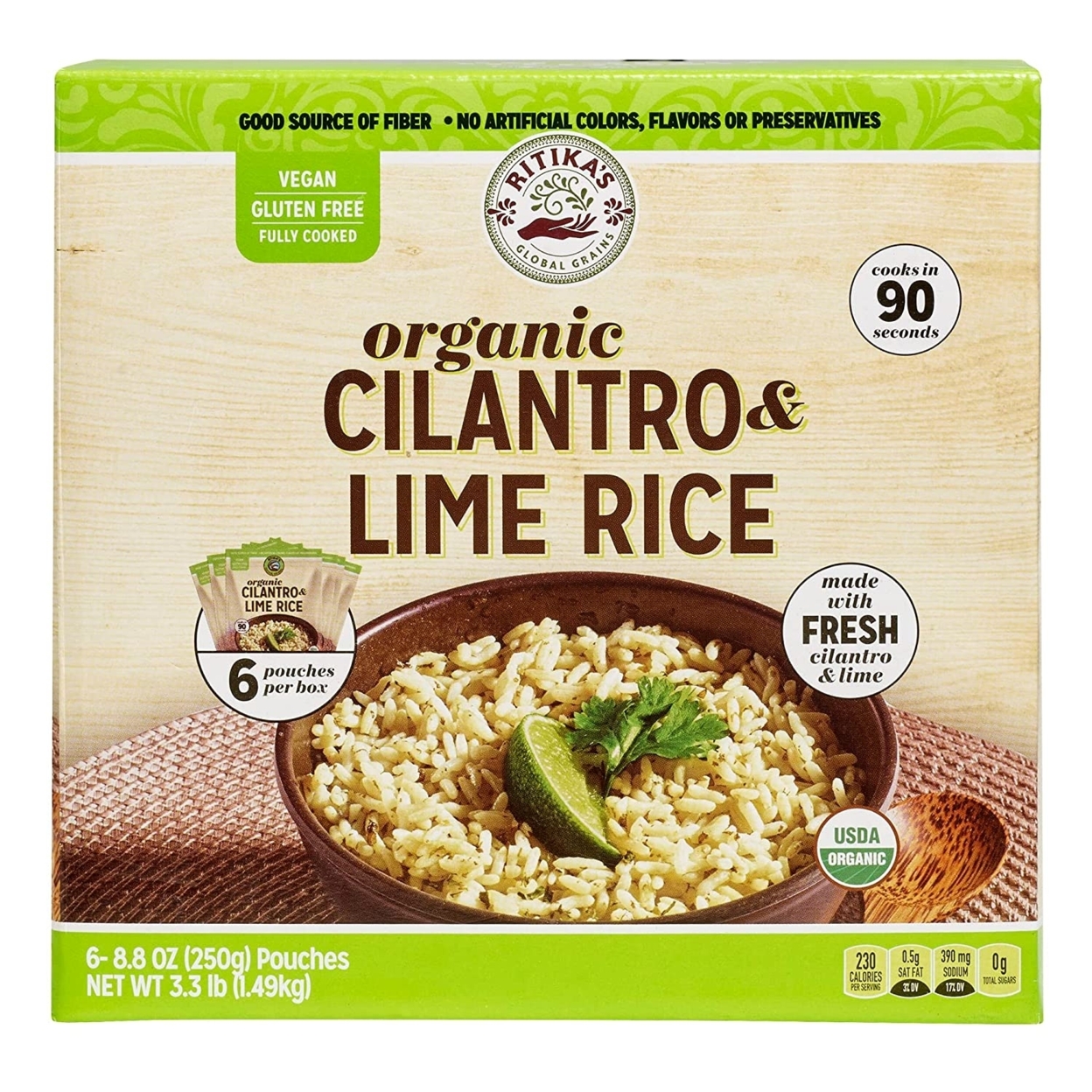 Rikita's Global Grains Organic Cilantro Lime Rice, 8.8 Ounce (Pack Of 6)
