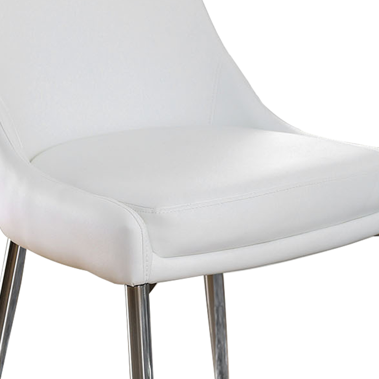 Leatherette Upholstered Metal Side Chair With Tapered Legs, Pack Of Two, White And Silver- Saltoro Sherpi